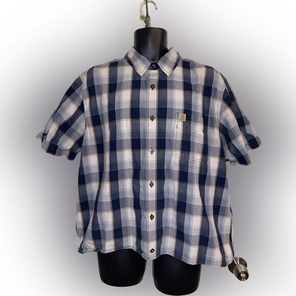 Carhartt Mens XL Relaxed Fit Casual Plaid Short Sleeve Button Up/Down Shirt - Picture 1 of 3